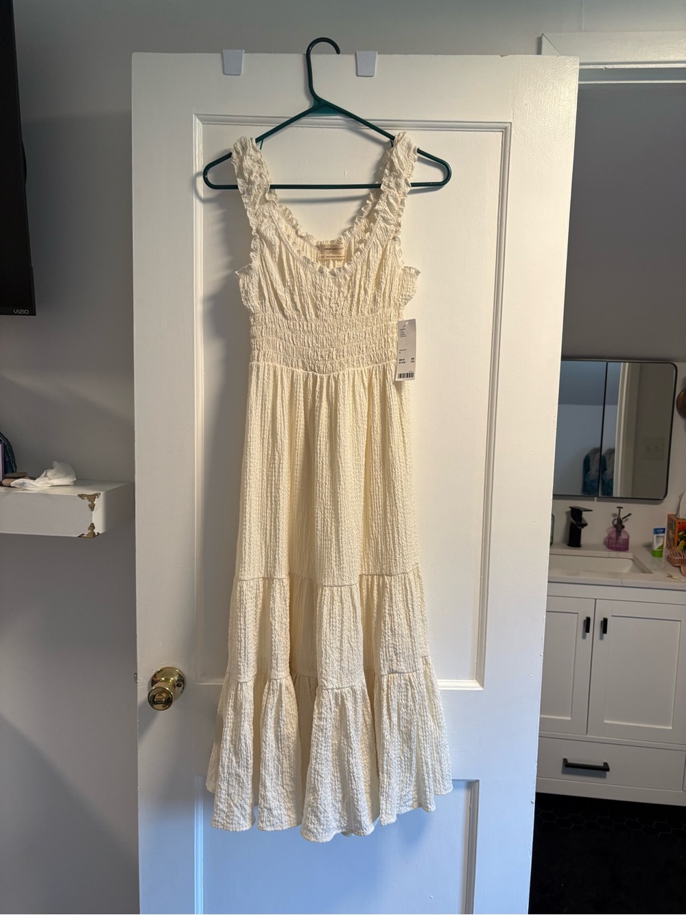 Urban Outfitters Cream Smocked Tiered Midi Sundress